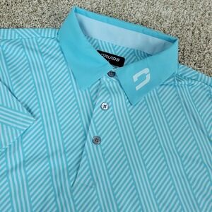 Druids Mens Large Blue White Striped Performance Stretch Polo Short Sleeve